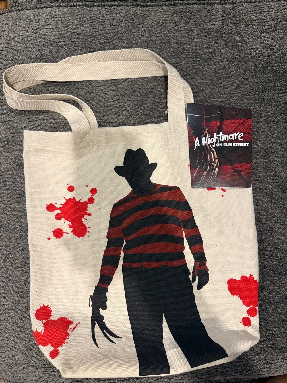 A Nightmare On Elm Street Canvas Tote Bag with Freddy Krueger Silhouette